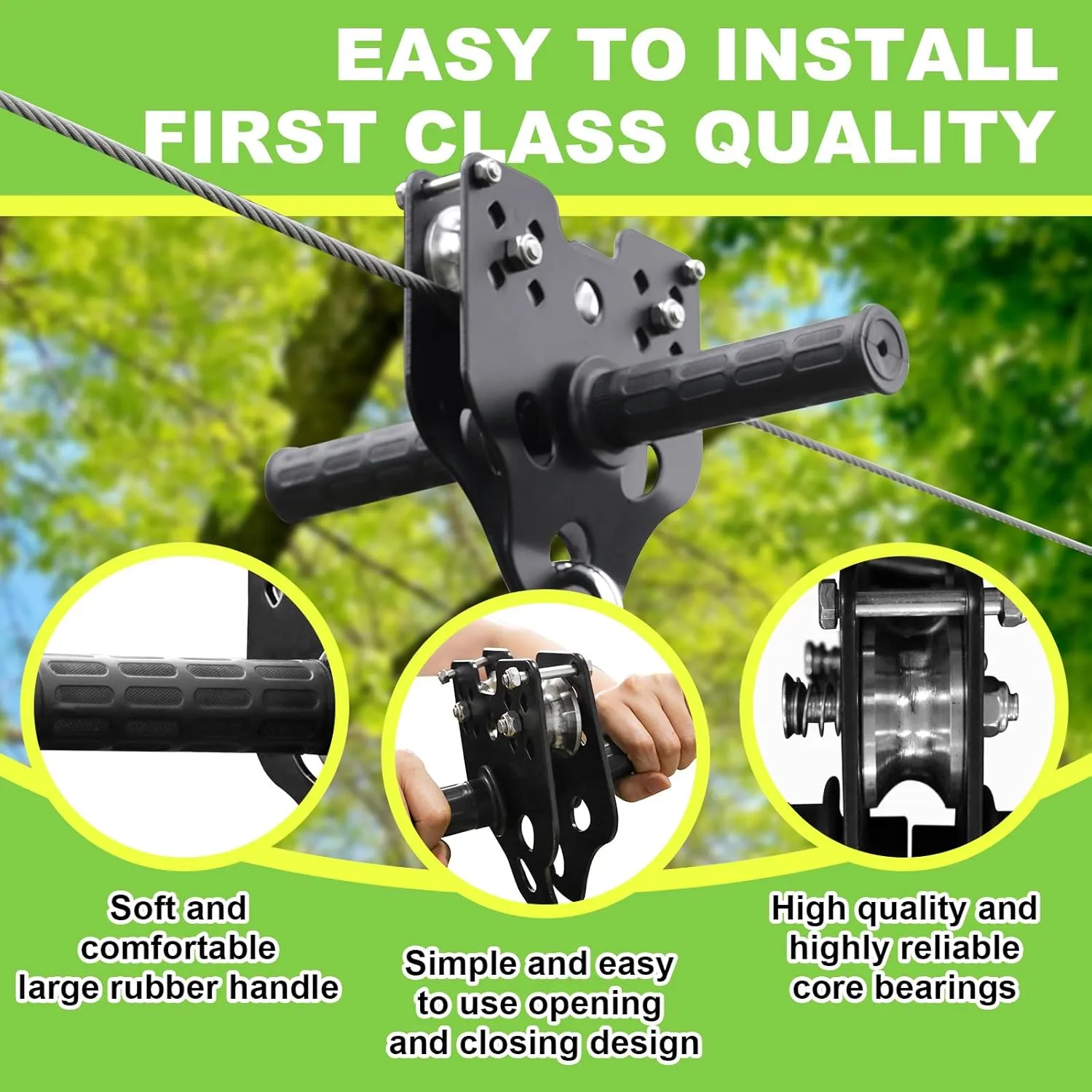 Perantlb Zipline for Backyard Kids and Adults,Zipline Kits for Backyard with 100ft Cable,6ft Zipline Spring Brake and Belt,Zip line Trolley with Handle,seat and Bag