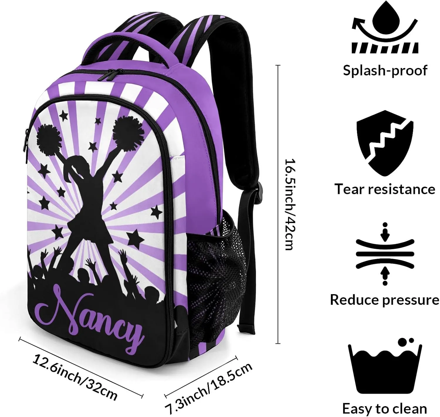 Personalized Cheerleaders Backpack Casual Bag Daypack Laptop Bag for Family Party Gift Purple Shine Stripe Purple
