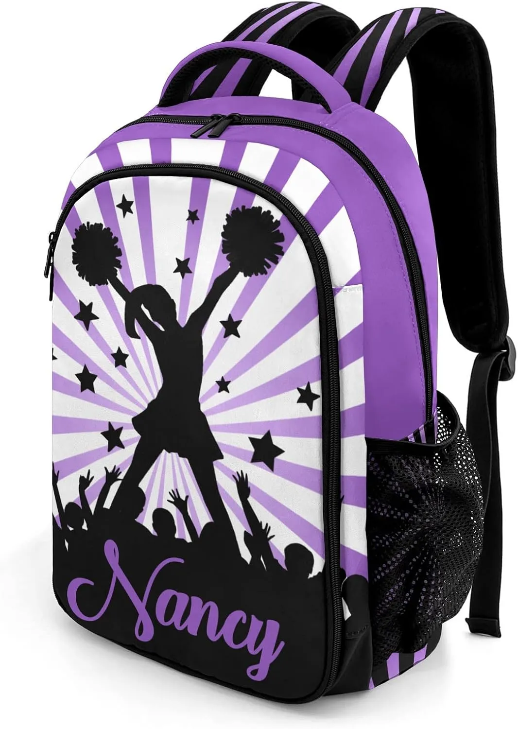 Personalized Cheerleaders Backpack Casual Bag Daypack Laptop Bag for Family Party Gift Purple Shine Stripe Purple