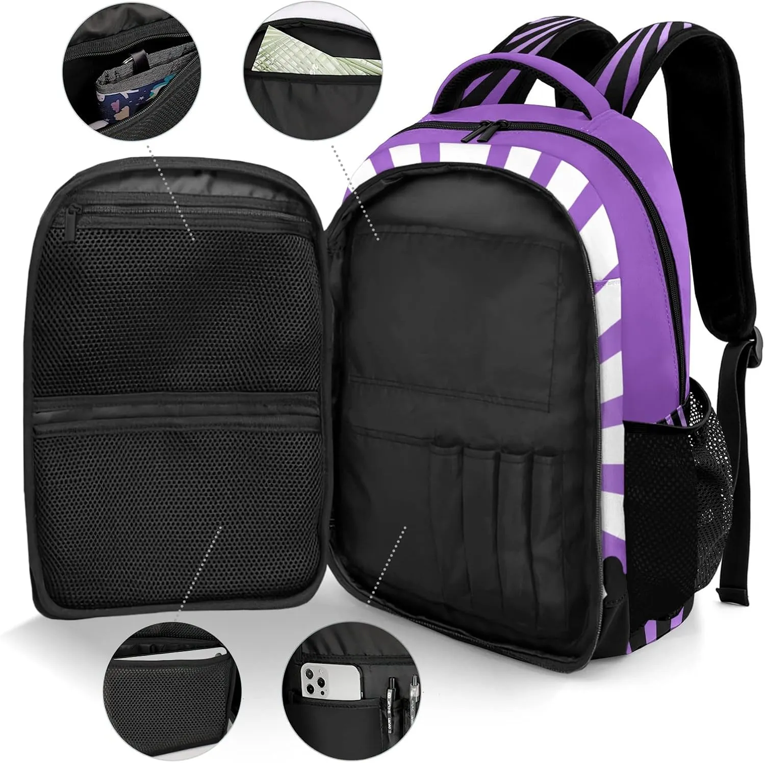 Personalized Cheerleaders Backpack Casual Bag Daypack Laptop Bag for Family Party Gift Purple Shine Stripe Purple
