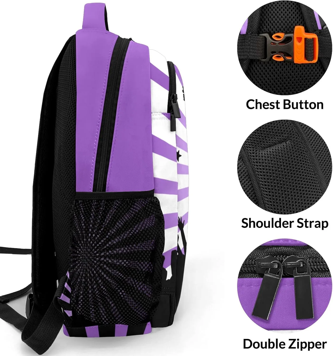 Personalized Cheerleaders Backpack Casual Bag Daypack Laptop Bag for Family Party Gift Purple Shine Stripe Purple