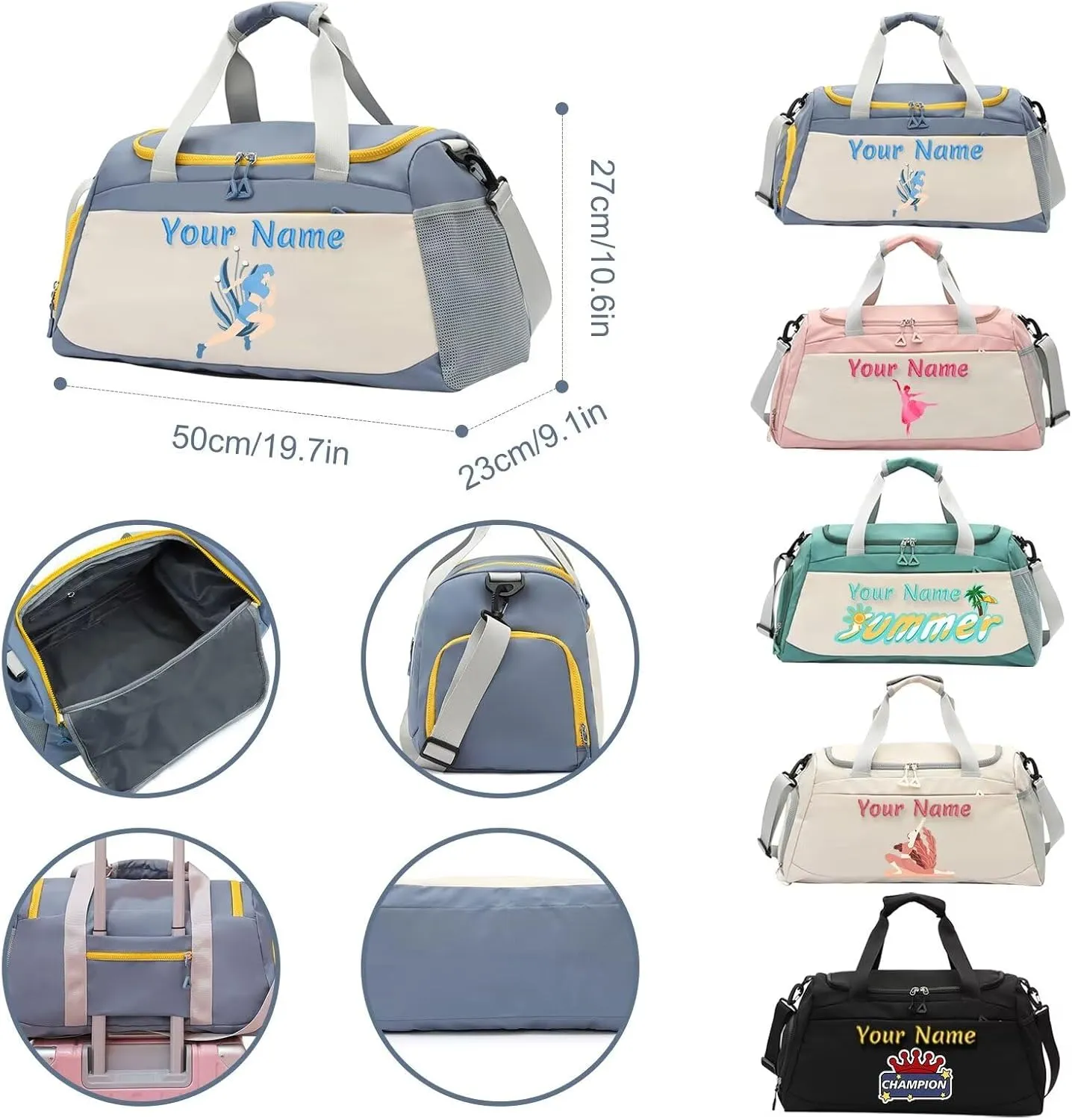 Personalized Custom Duffel Bag,Customizable Name Gym Bag,DIY Patterned Gym Bag,Color Printed with Your Name and Pattern,Adjustable Shoulder Strap Travel Bag,Gifts for men and women