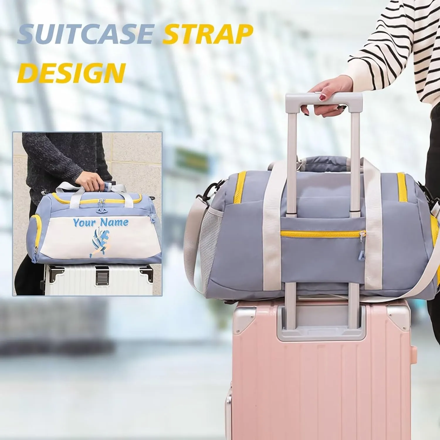 Personalized Custom Duffel Bag,Customizable Name Gym Bag,DIY Patterned Gym Bag,Color Printed with Your Name and Pattern,Adjustable Shoulder Strap Travel Bag,Gifts for men and women