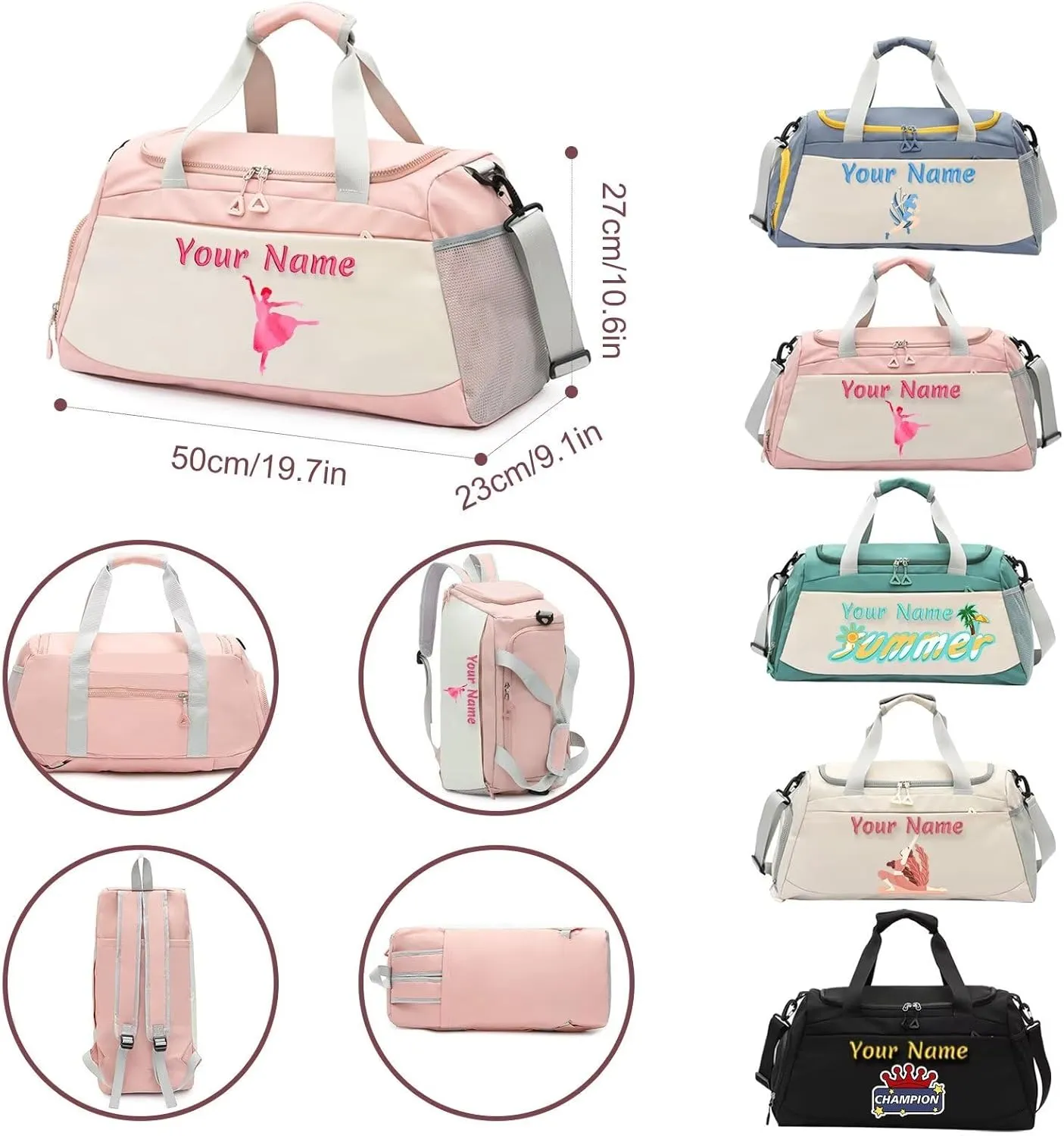 Personalized Custom Duffel Bag,Customizable Name Gym Bag,DIY Patterned Gym Bag,Color Printed with Your Name and Pattern,Adjustable Shoulder Strap Travel Bag,Gifts for men and women