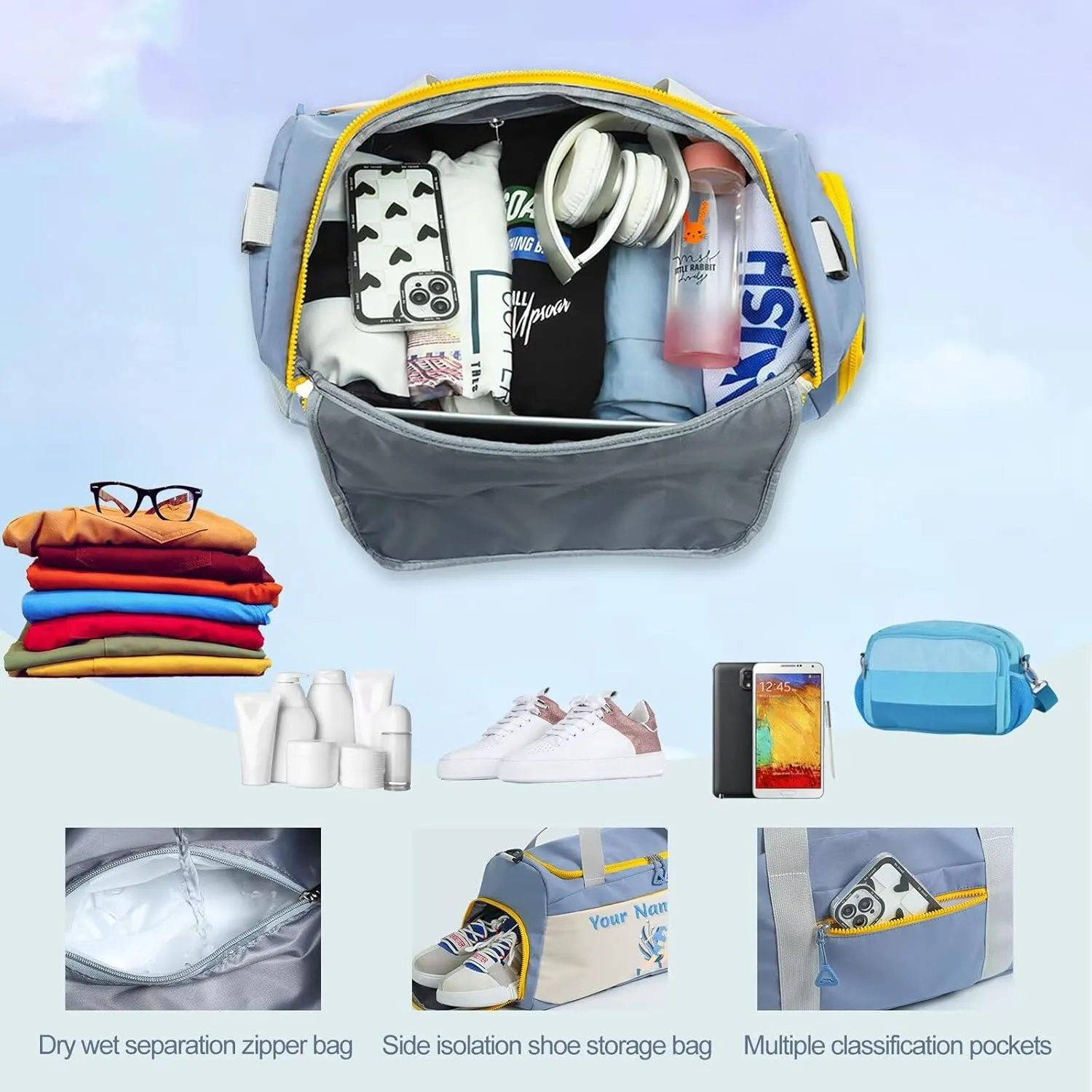 Personalized Custom Duffel Bag,Customizable Name Gym Bag,DIY Patterned Gym Bag,Color Printed with Your Name and Pattern,Adjustable Shoulder Strap Travel Bag,Gifts for men and women