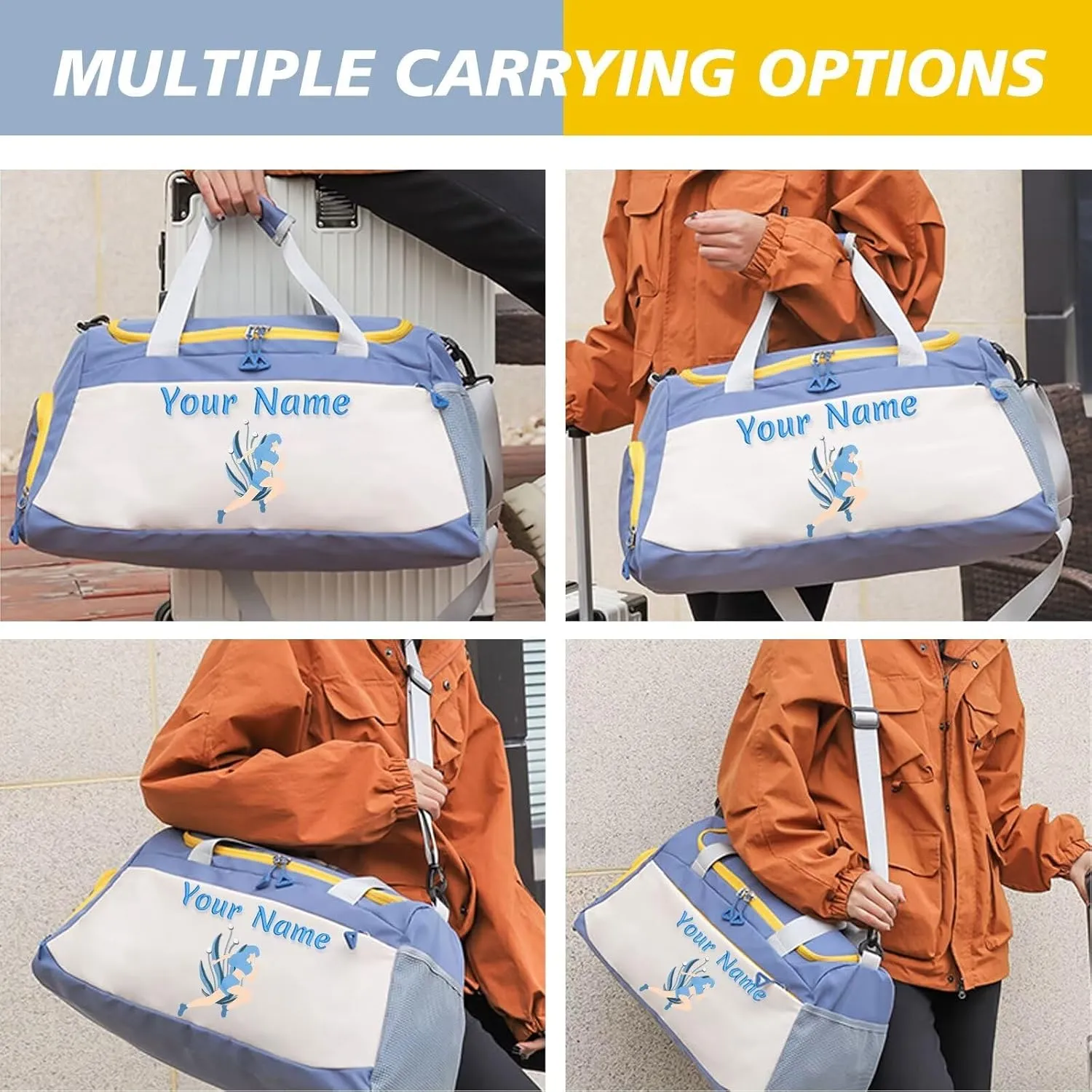 Personalized Custom Duffel Bag,Customizable Name Gym Bag,DIY Patterned Gym Bag,Color Printed with Your Name and Pattern,Adjustable Shoulder Strap Travel Bag,Gifts for men and women