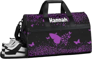 Personalized Duffel Bag with Name Butterfly Custom Travel Sports Bag with Shoes Compartment for Women Men Waterproof Dance Ballet Bag Lightweight, Dark Purple