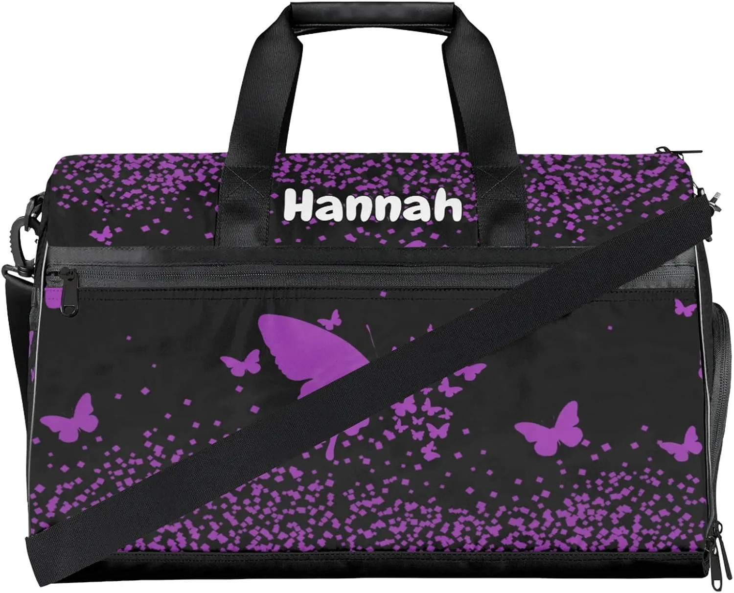 Personalized Duffel Bag with Name Butterfly Custom Travel Sports Bag with Shoes Compartment for Women Men Waterproof Dance Ballet Bag Lightweight, Dark Purple