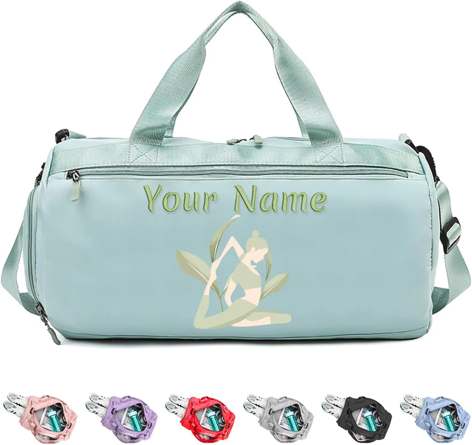 Personalized Duffel Bag with Name, Custom Sports Gym Bag for Men Women, Gift for Fitness/Travel Enthusiasts - Adjustable Shoulder Strap - with Dry Wet Pocket & Shoes Compartment - Mint Green
