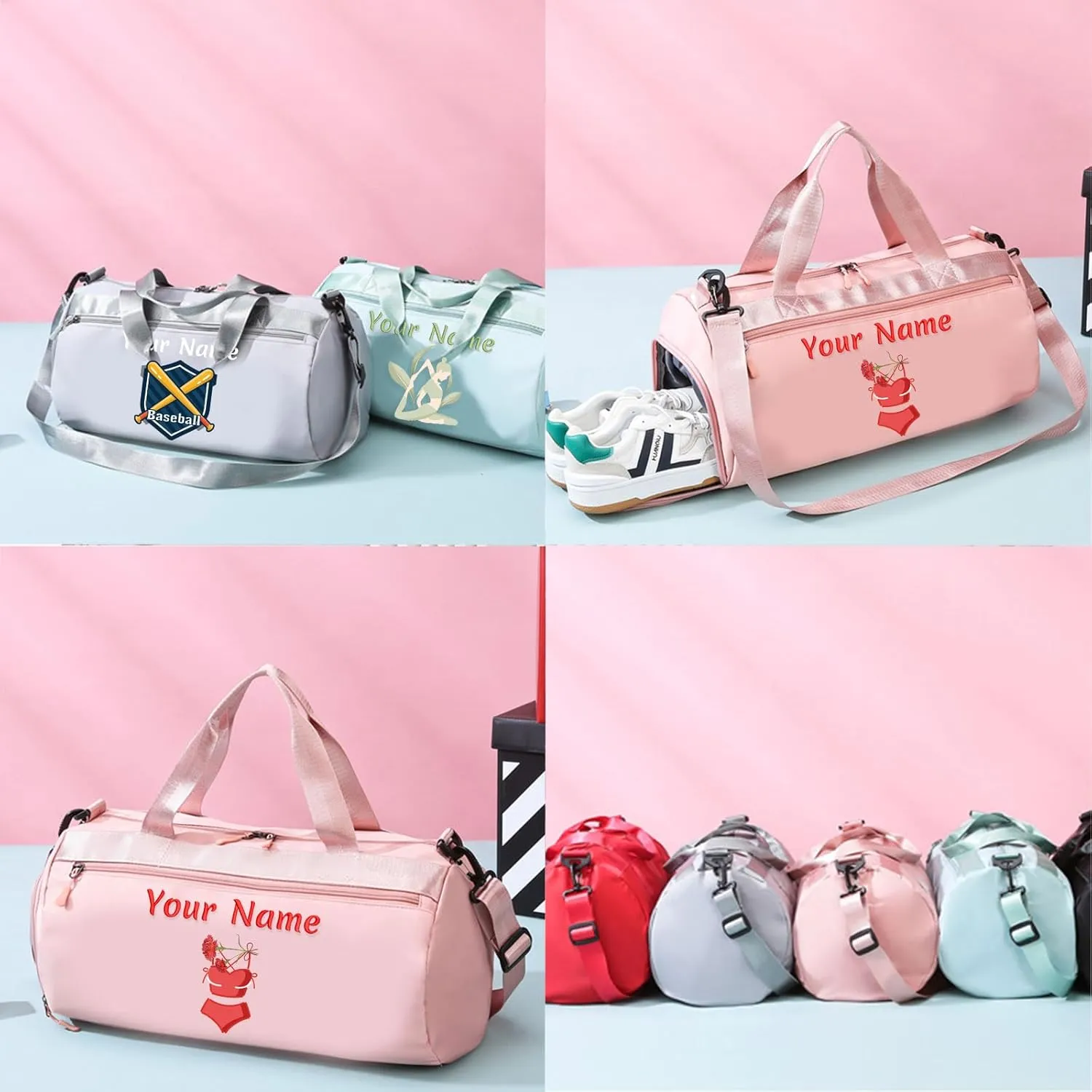 Personalized Duffel Bag with Name, Custom Sports Gym Bag for Men Women, Gift for Fitness/Travel Enthusiasts - Adjustable Shoulder Strap - with Dry Wet Pocket & Shoes Compartment - Mint Green
