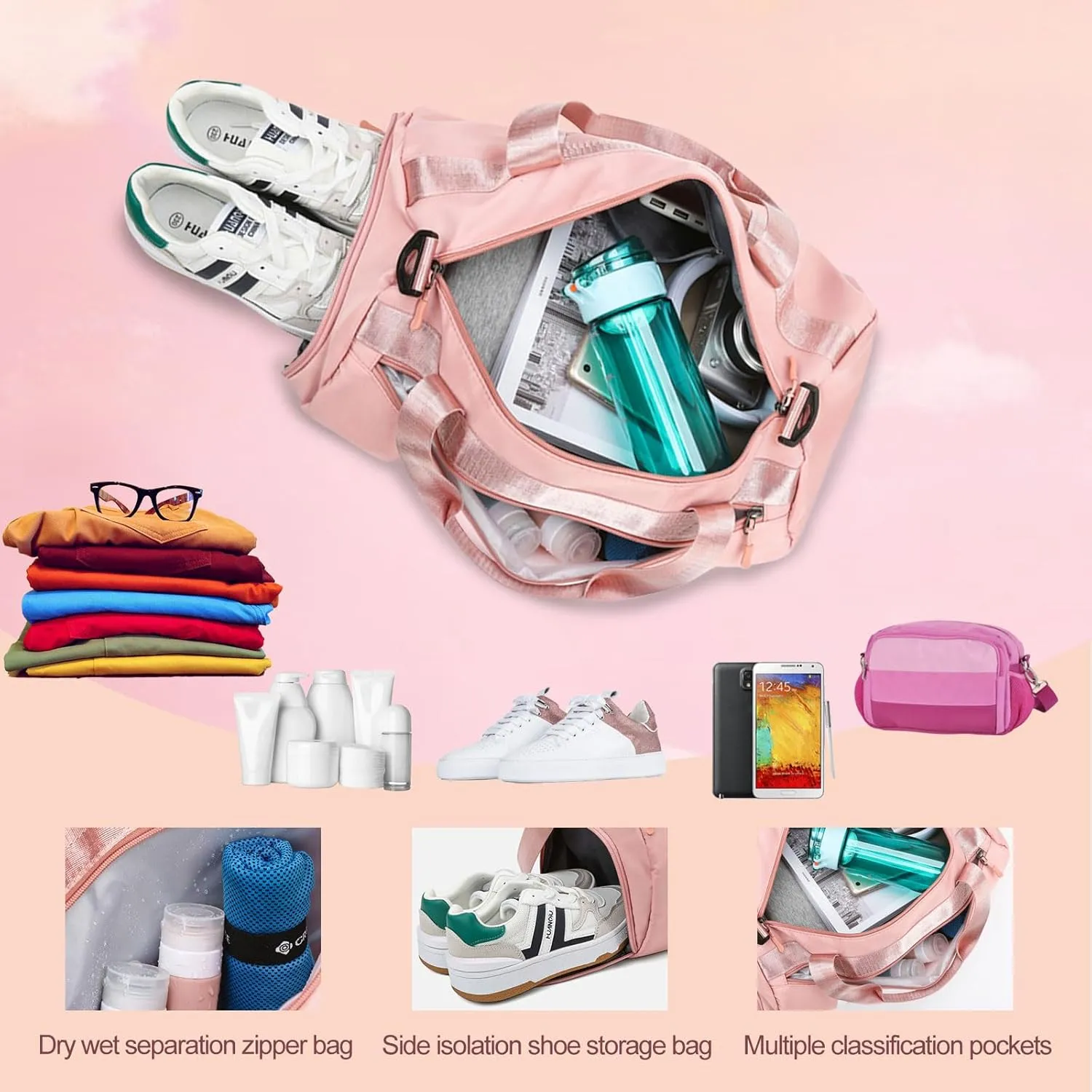 Personalized Duffel Bag with Name, Custom Sports Gym Bag for Men Women, Gift for Fitness/Travel Enthusiasts - Adjustable Shoulder Strap - with Dry Wet Pocket & Shoes Compartment - Mint Green