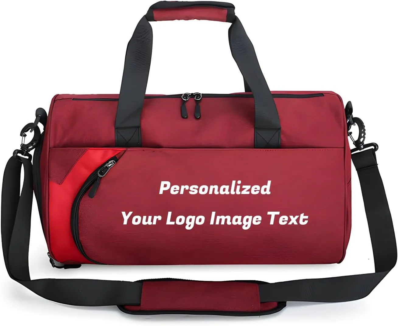 Personalized Duffle Bag for Women Men with Shoes Compartment Dry and Wet Space Individual Custom Gym Bags with Picture Text (Red, Large)