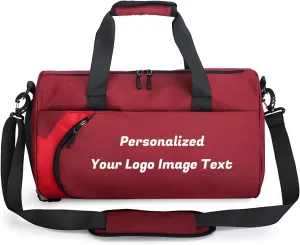 Personalized Duffle Bag for Women Men with Shoes Compartment Dry and Wet Space Individual Custom Gym Bags with Picture Text (Red, Large)