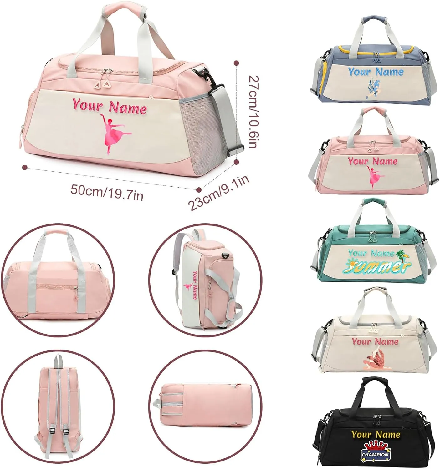 Personalized Duffle Travel Bag with Photo Name Text, Custom 3 in 1 Sport Gym Bag for Women Men, Customized Dry Wet Separated Weekend Overnight Bags