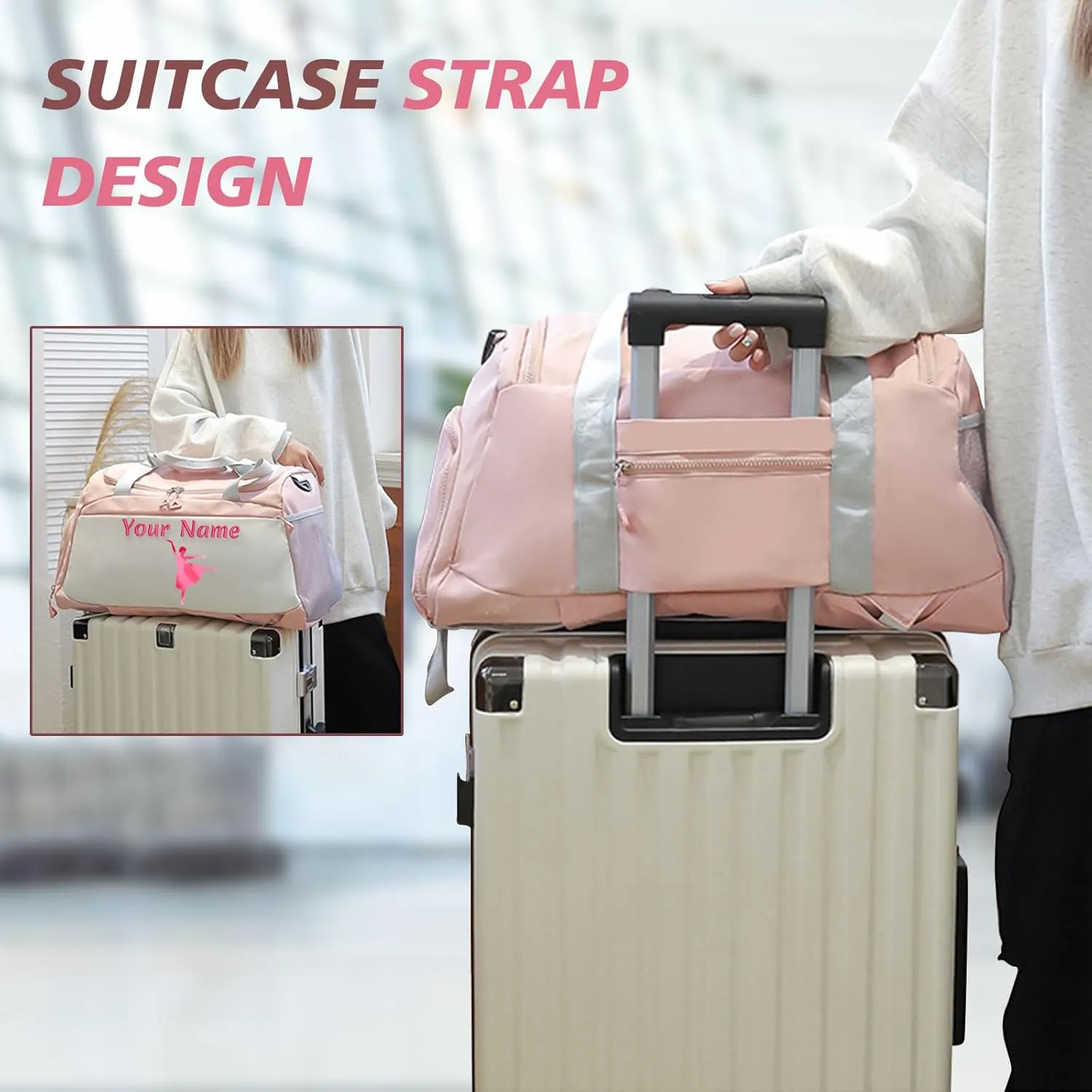 Personalized Duffle Travel Bag with Photo Name Text, Custom 3 in 1 Sport Gym Bag for Women Men, Customized Dry Wet Separated Weekend Overnight Bags