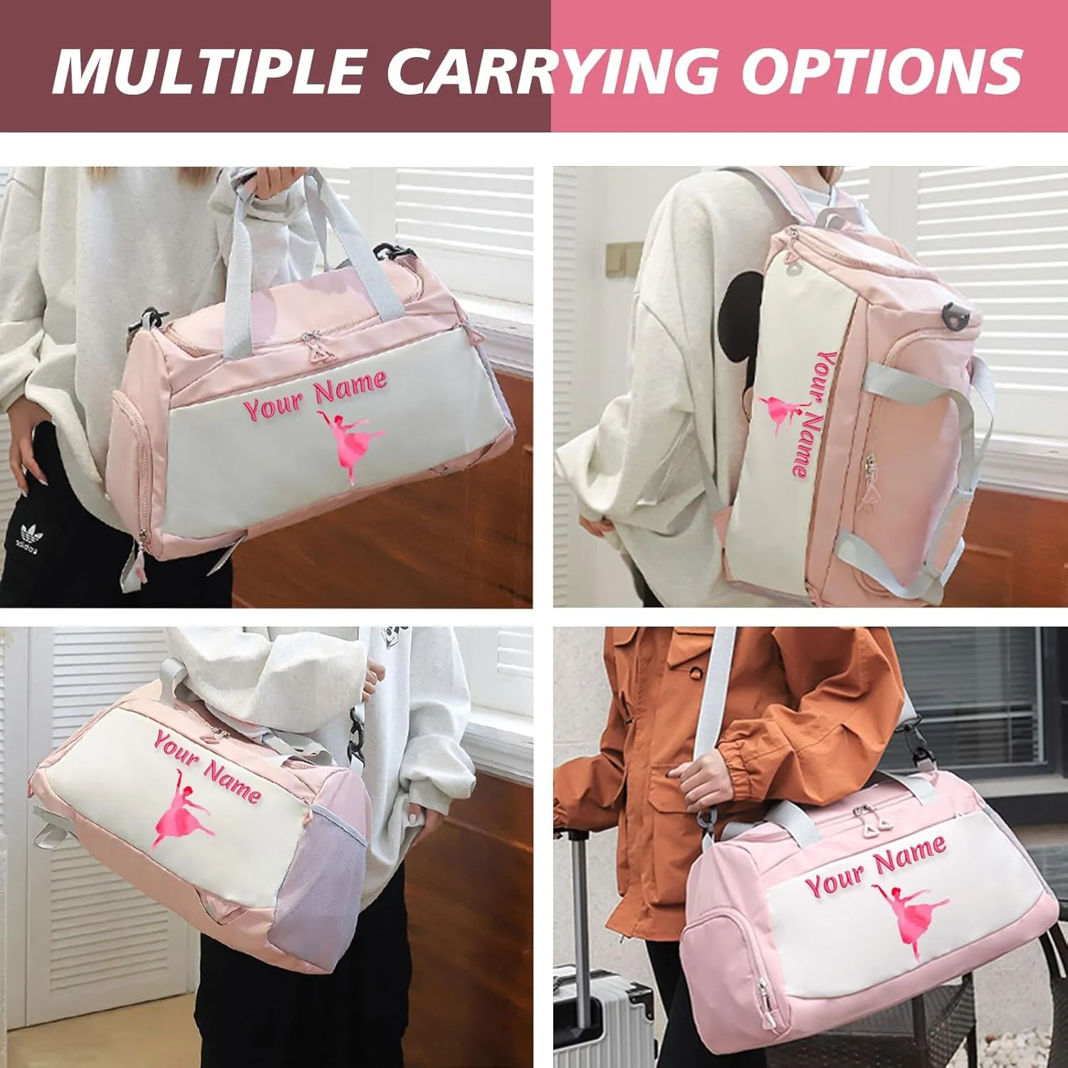 Personalized Duffle Travel Bag with Photo Name Text, Custom 3 in 1 Sport Gym Bag for Women Men, Customized Dry Wet Separated Weekend Overnight Bags