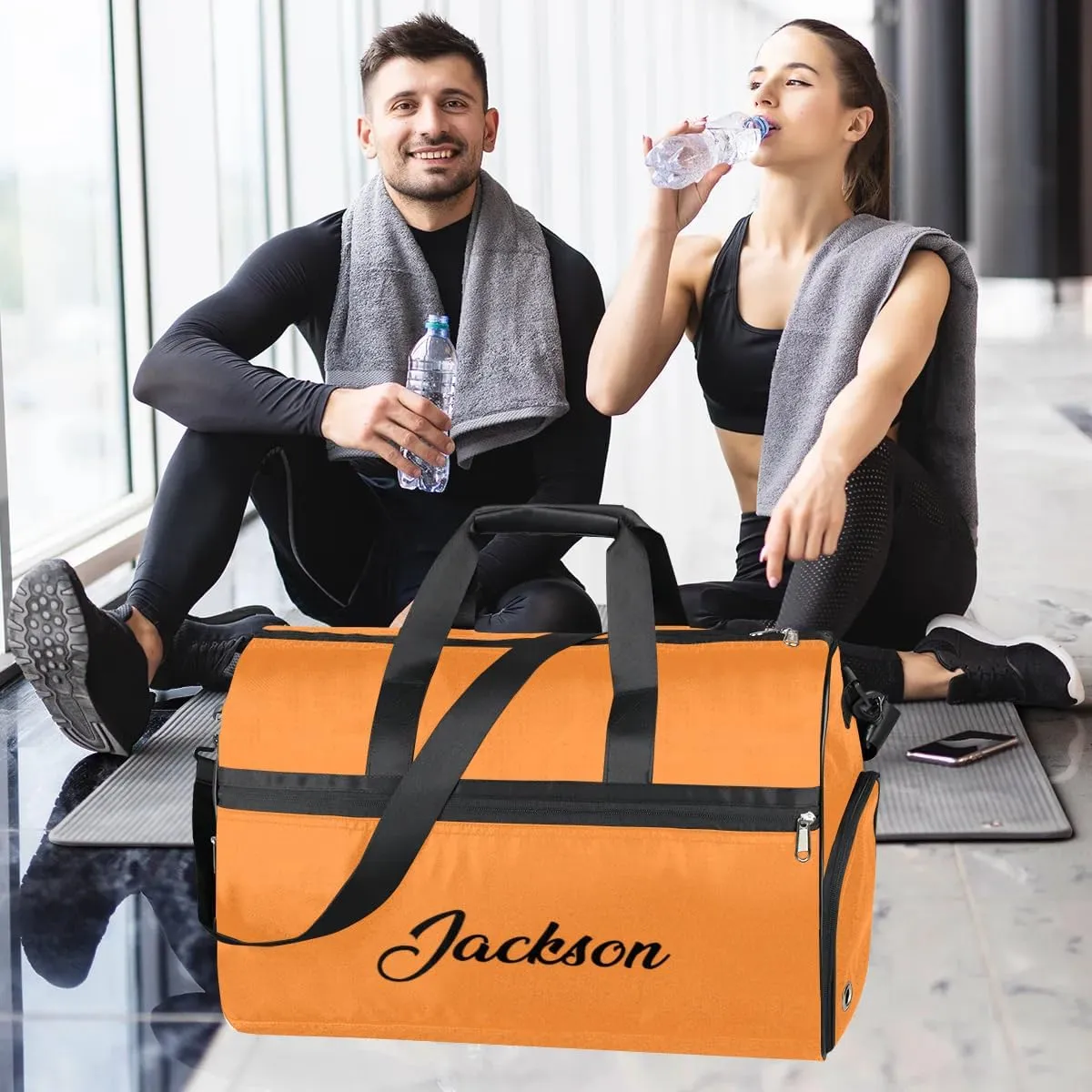 Personalized Gym Duffel Bag for Mens Large Duffel Bags Men Women Travel Duffel Bags Gym Accessories for Men Women Orange Luggage Bag