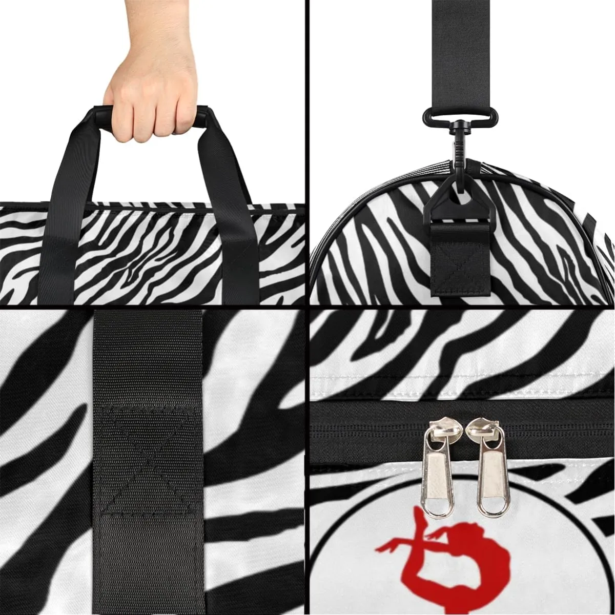 Personalized Gymnastics Bag Dance Bag for Girl Woman, Custom Gym Bag Sport Duffel Bag, Weekender Bags Travel Duffel Bag Zebra Gymnastics