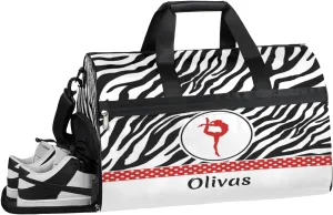 Personalized Gymnastics Bag Dance Bag for Girl Woman, Custom Gym Bag Sport Duffel Bag, Weekender Bags Travel Duffel Bag Zebra Gymnastics