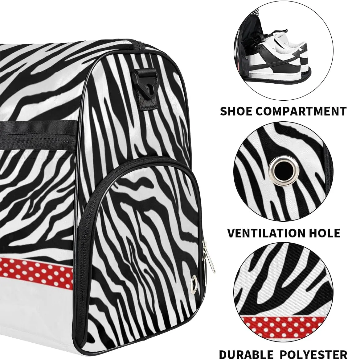Personalized Gymnastics Bag Dance Bag for Girl Woman, Custom Gym Bag Sport Duffel Bag, Weekender Bags Travel Duffel Bag Zebra Gymnastics