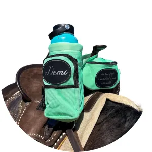 Personalized Horse Saddle Green Pommel Bag & Bottle Holder Set, Horse Tack, Horse Gifts, Horse Stuff, Equestrian Gifts, Saddle Accessories