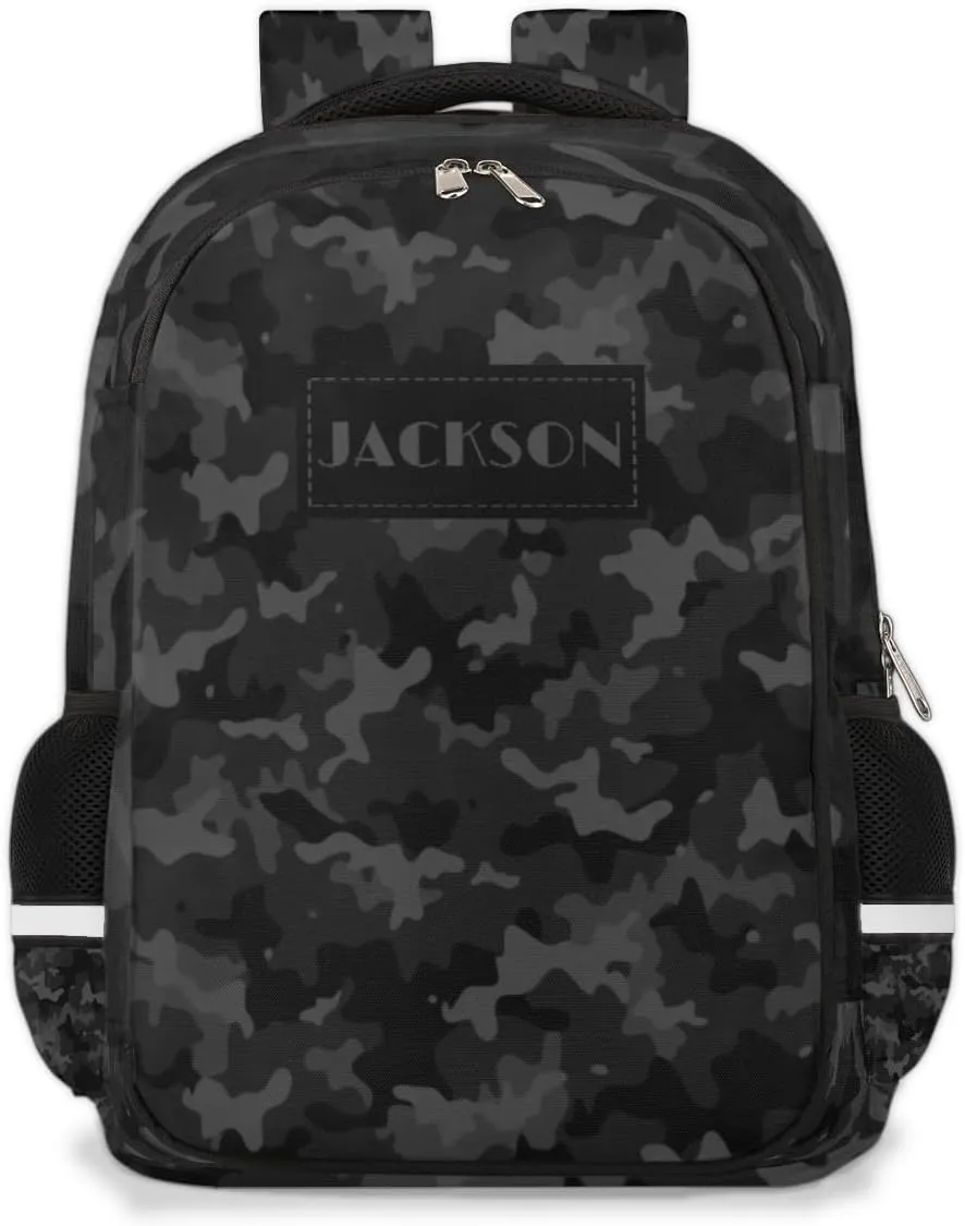 Personalized Kids Backpack Custom Backpack Schoolbag Children Bookbag for Boys & Girls Black Camo Pattern