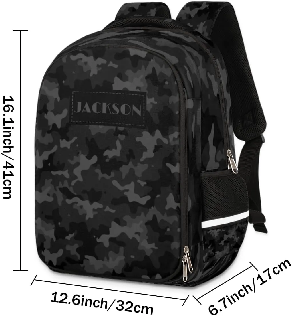 Personalized Kids Backpack Custom Backpack Schoolbag Children Bookbag for Boys & Girls Black Camo Pattern
