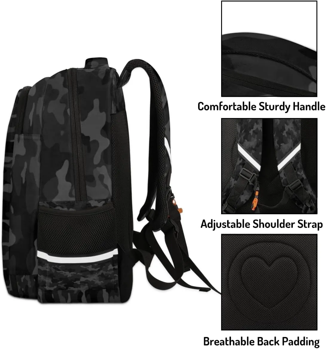 Personalized Kids Backpack Custom Backpack Schoolbag Children Bookbag for Boys & Girls Black Camo Pattern