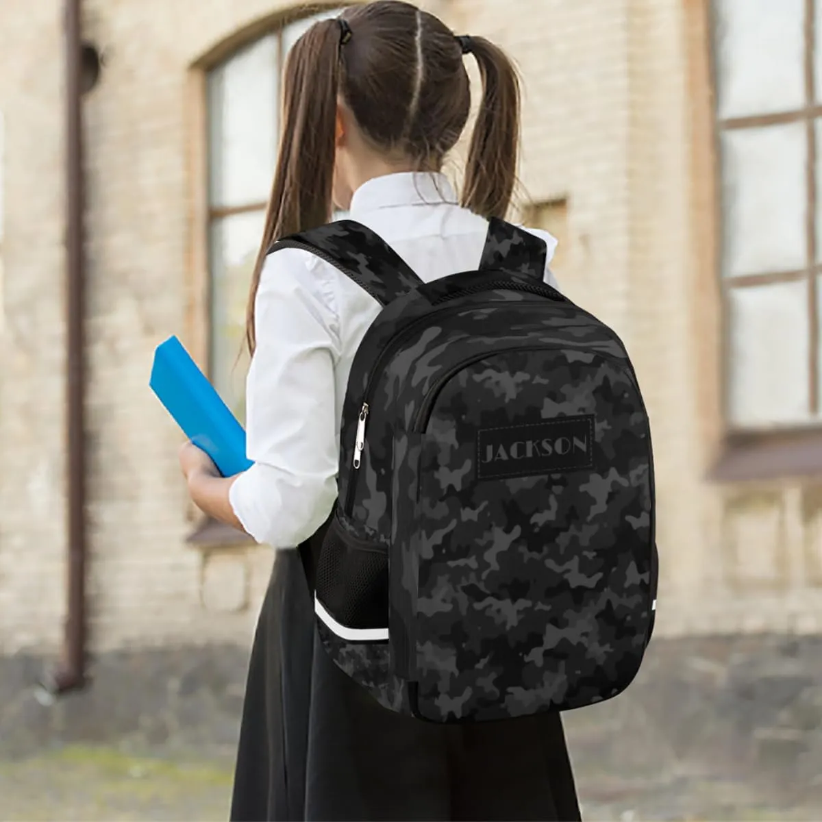 Personalized Kids Backpack Custom Backpack Schoolbag Children Bookbag for Boys & Girls Black Camo Pattern