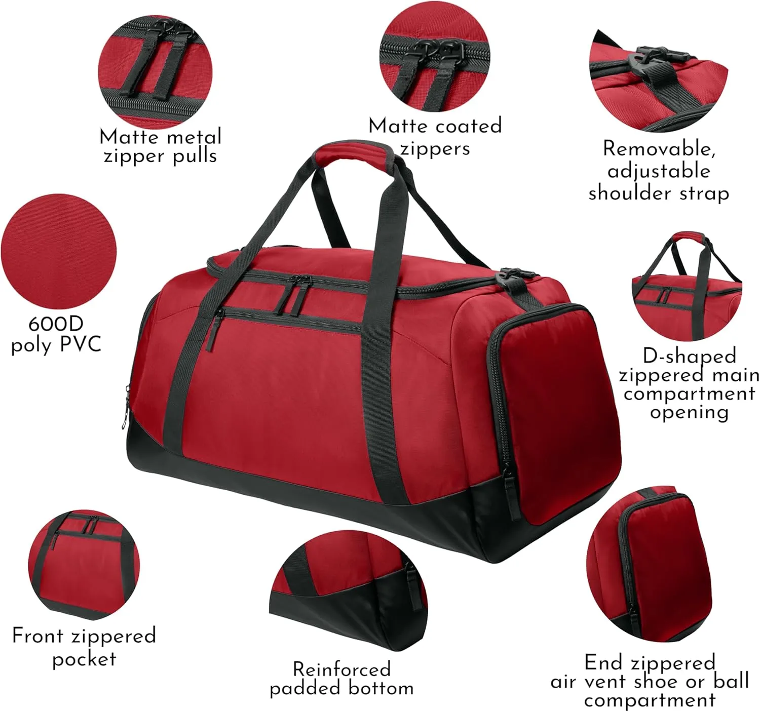 Personalized Large Sports Duffel Gym Bag for Women with Shoe Compartment, Durable Duffle Bag for Travel and Fitness, Spacious Storage, Adjustable Strap (Custom Upload, Red)