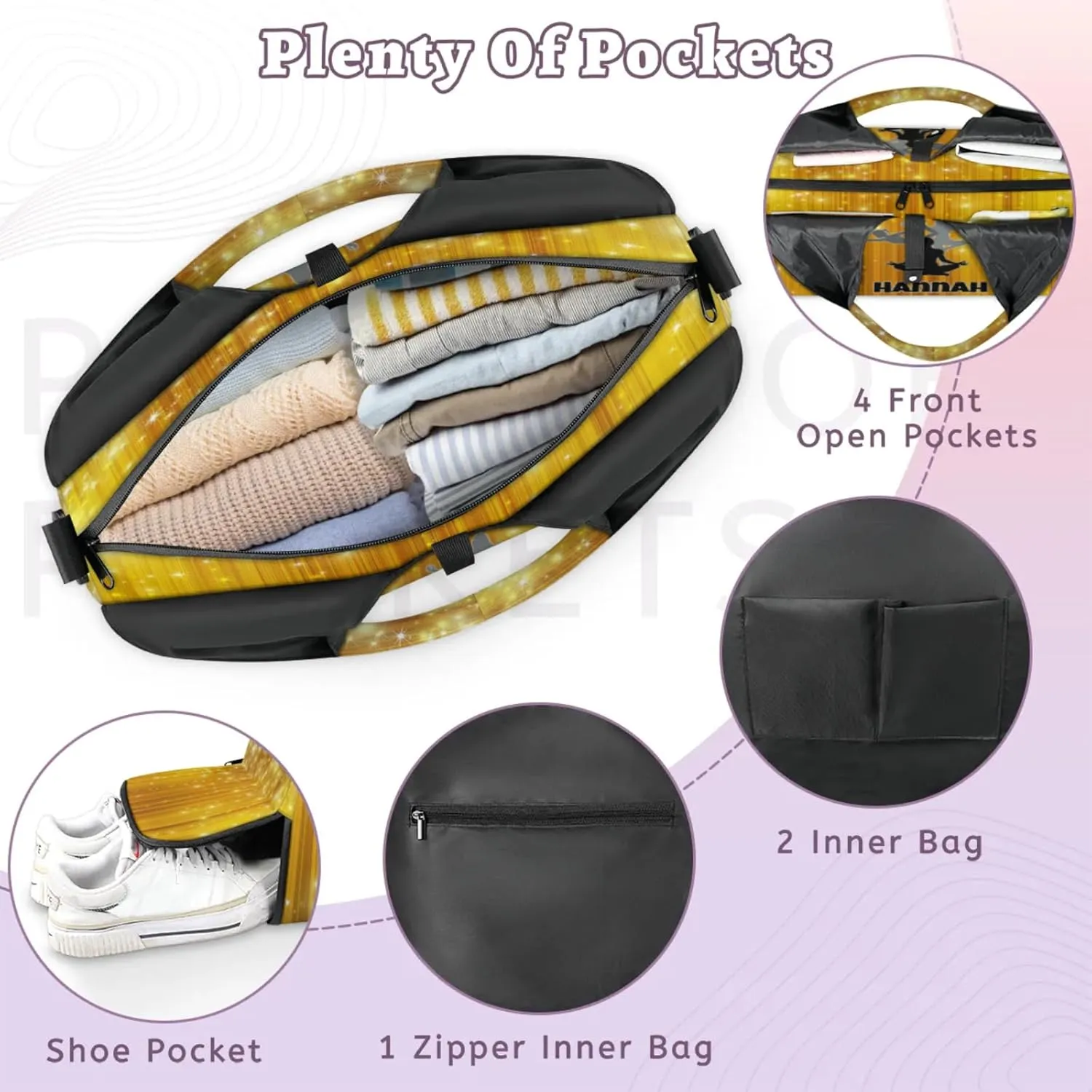 Personalized Name Yoga Mat Bag with Shoe Compartment, Customize Travel Weekender Tote Sport Gym Duffel Bag for Women