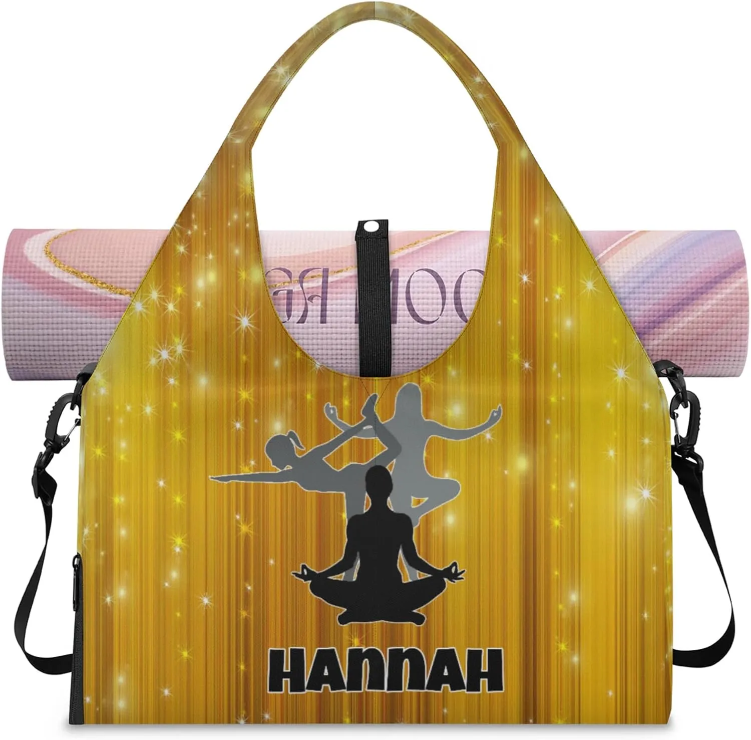 Personalized Name Yoga Mat Bag with Shoe Compartment, Customize Travel Weekender Tote Sport Gym Duffel Bag for Women