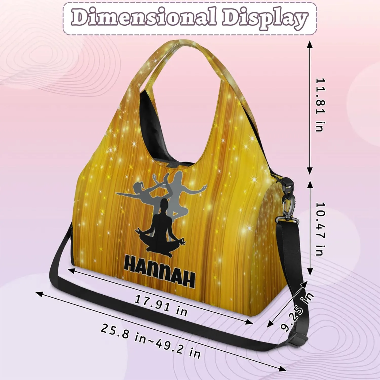 Personalized Name Yoga Mat Bag with Shoe Compartment, Customize Travel Weekender Tote Sport Gym Duffel Bag for Women