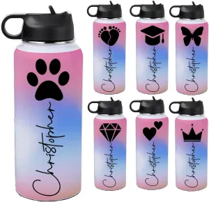 Personalized Water Bottles 32oz with Flip-Top Lid and Straw Customized Vacuum Insulated Flask Stainless Steel Sports Double Wall Water Bottle with Straw for Workouts Yoga Gym Office Work Women Men