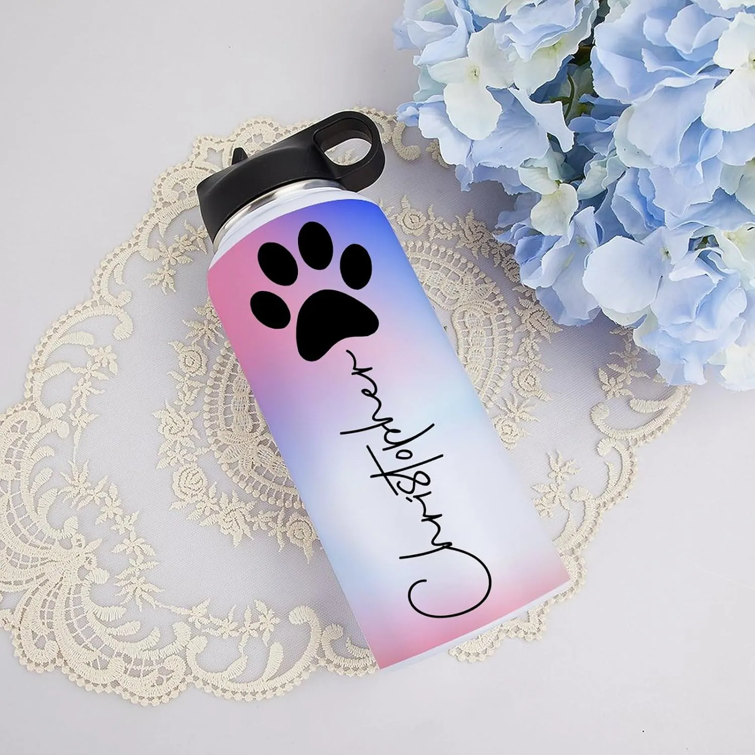 Personalized Water Bottles 32oz with Flip-Top Lid and Straw Customized Vacuum Insulated Flask Stainless Steel Sports Double Wall Water Bottle with Straw for Workouts Yoga Gym Office Work Women Men
