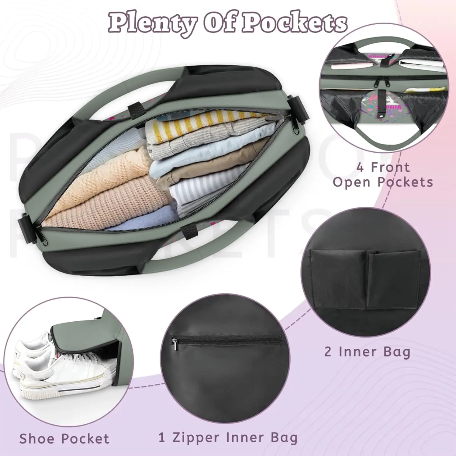 Personalized Yoga Mat Bag with Name Shoe Compartment, Love Heart Yoga Silhouette Travel Tote Sport Gym Duffel Bag