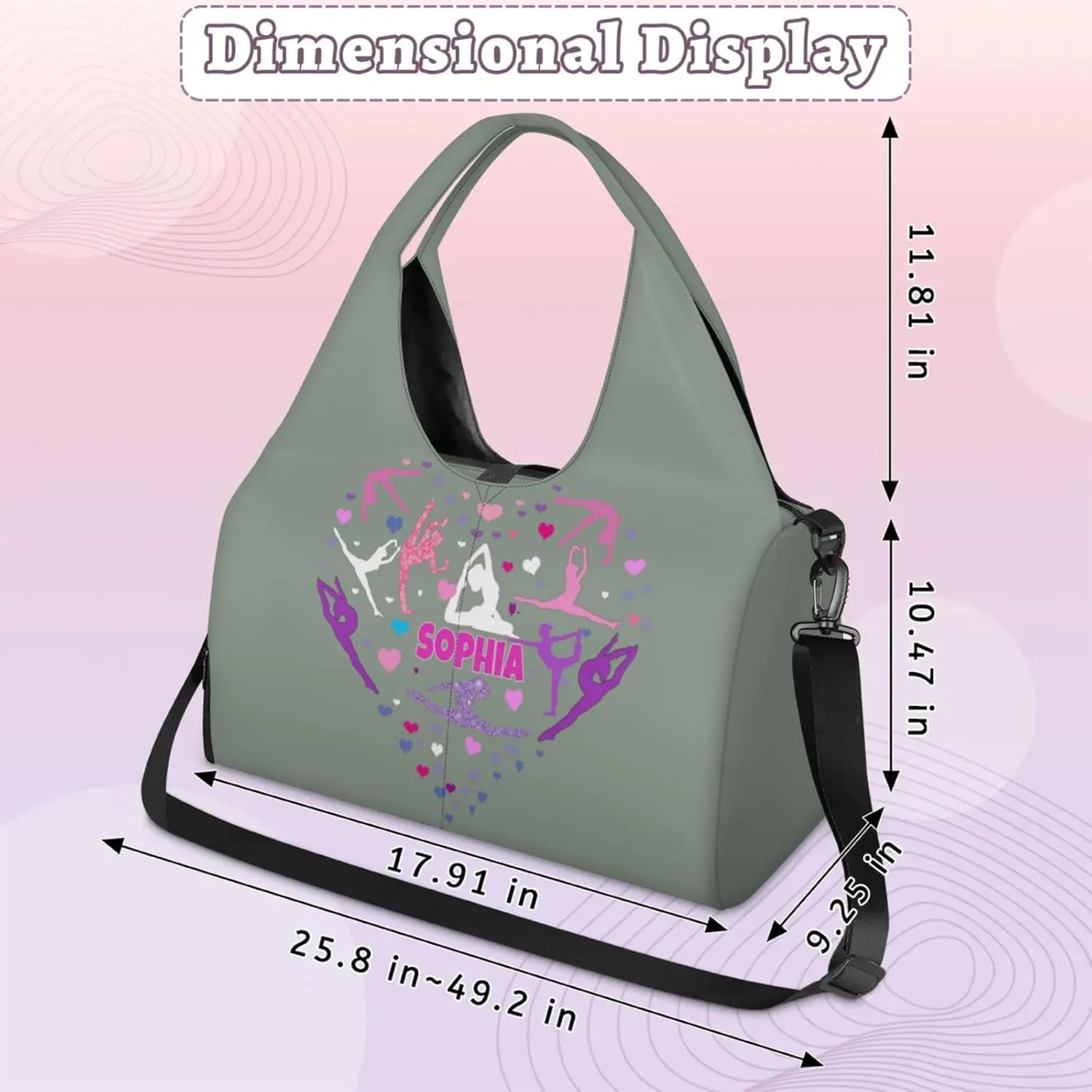 Personalized Yoga Mat Bag with Name Shoe Compartment, Love Heart Yoga Silhouette Travel Tote Sport Gym Duffel Bag