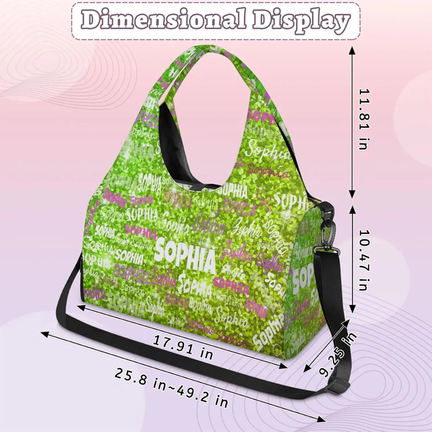 Personalized Yoga Mat Bag with Shoe Compartment, Custom Names Travel Tote Sport Gym Pilates Duffel Bag for Women