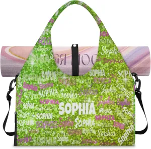 Personalized Yoga Mat Bag with Shoe Compartment, Custom Names Travel Tote Sport Gym Pilates Duffel Bag for Women