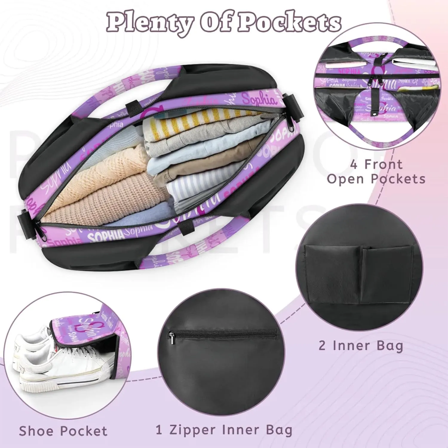 Personalized Yoga Mat Bag with Shoe Compartment, Initial Letter Name Travel Weekender Tote Sport Gym Duffel Bag