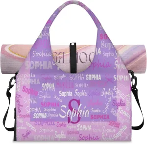 Personalized Yoga Mat Bag with Shoe Compartment, Initial Letter Name Travel Weekender Tote Sport Gym Duffel Bag