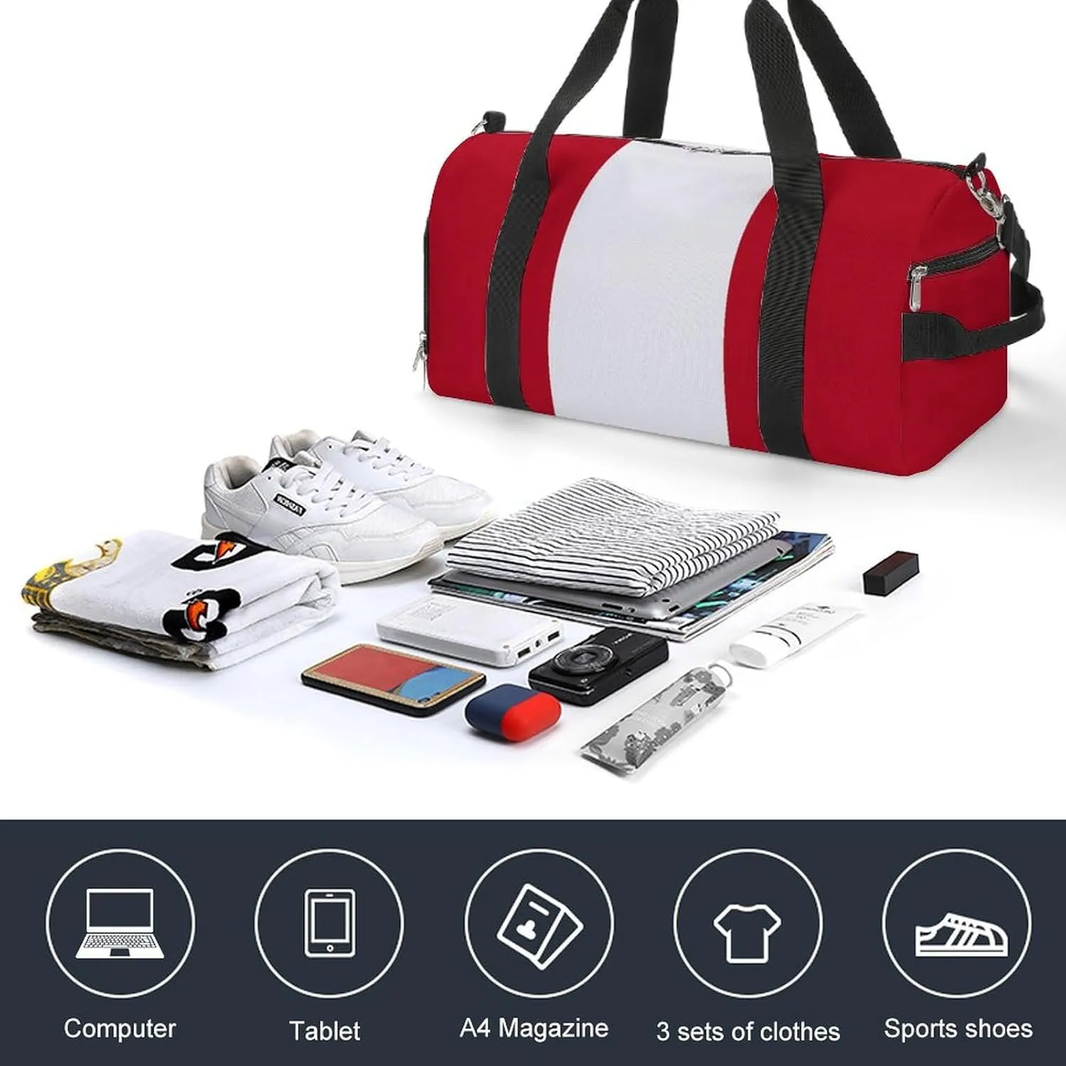 Peru Flag Gym Duffel for Boys Girls with Waterproof Shoe Compartment Tote