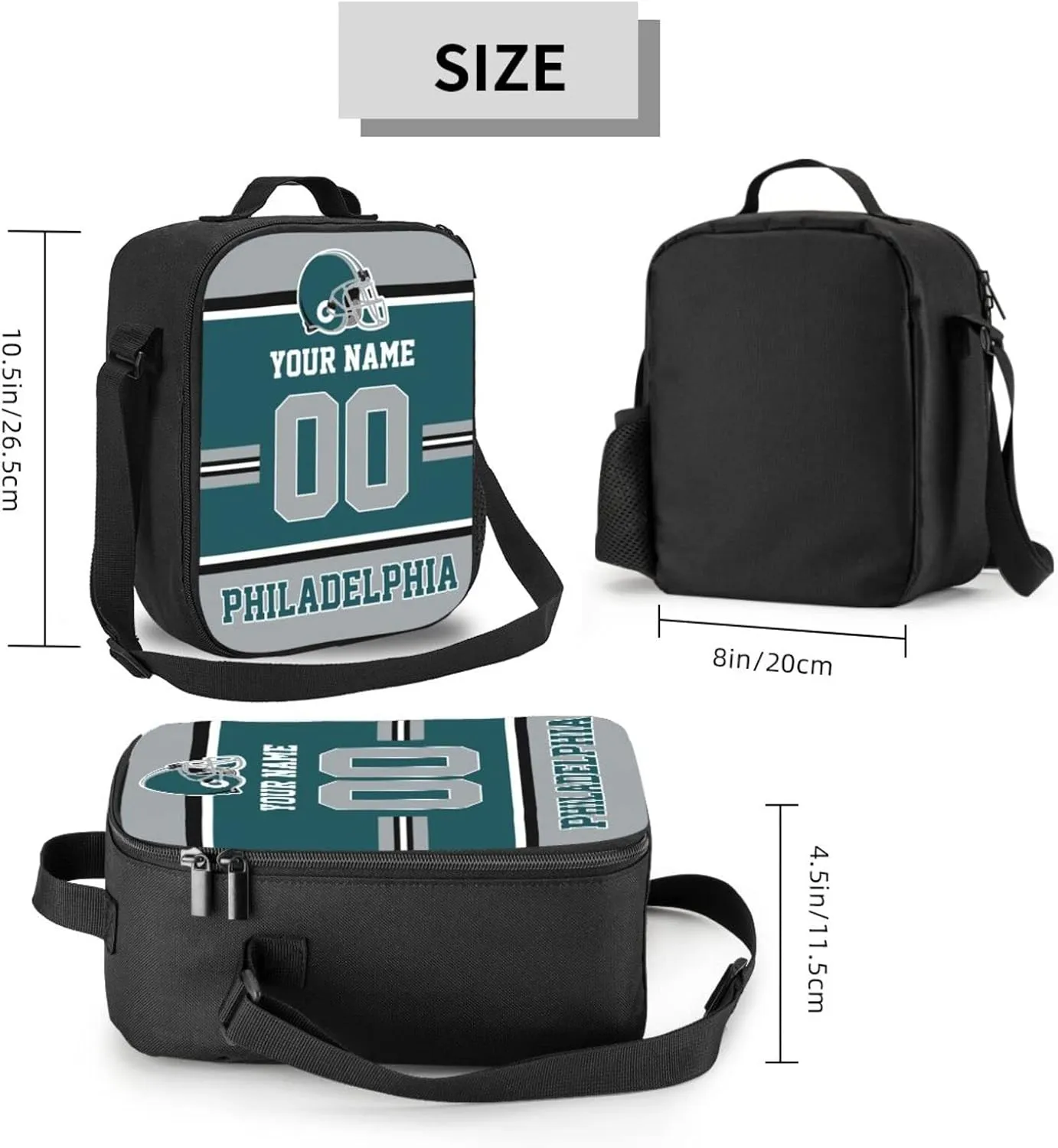 Philadelphia Lunch Box Lunch Bag Custom Any Name and Number Adjustable Strap Sport Insulated Lunch Bags Personalized Gifts for Men Women
