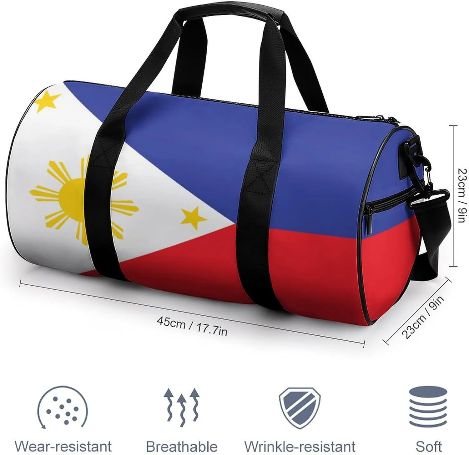 Philippines Flag Large Gym Duffel Bag Dry Wet Separation for Men Women Travel Workout