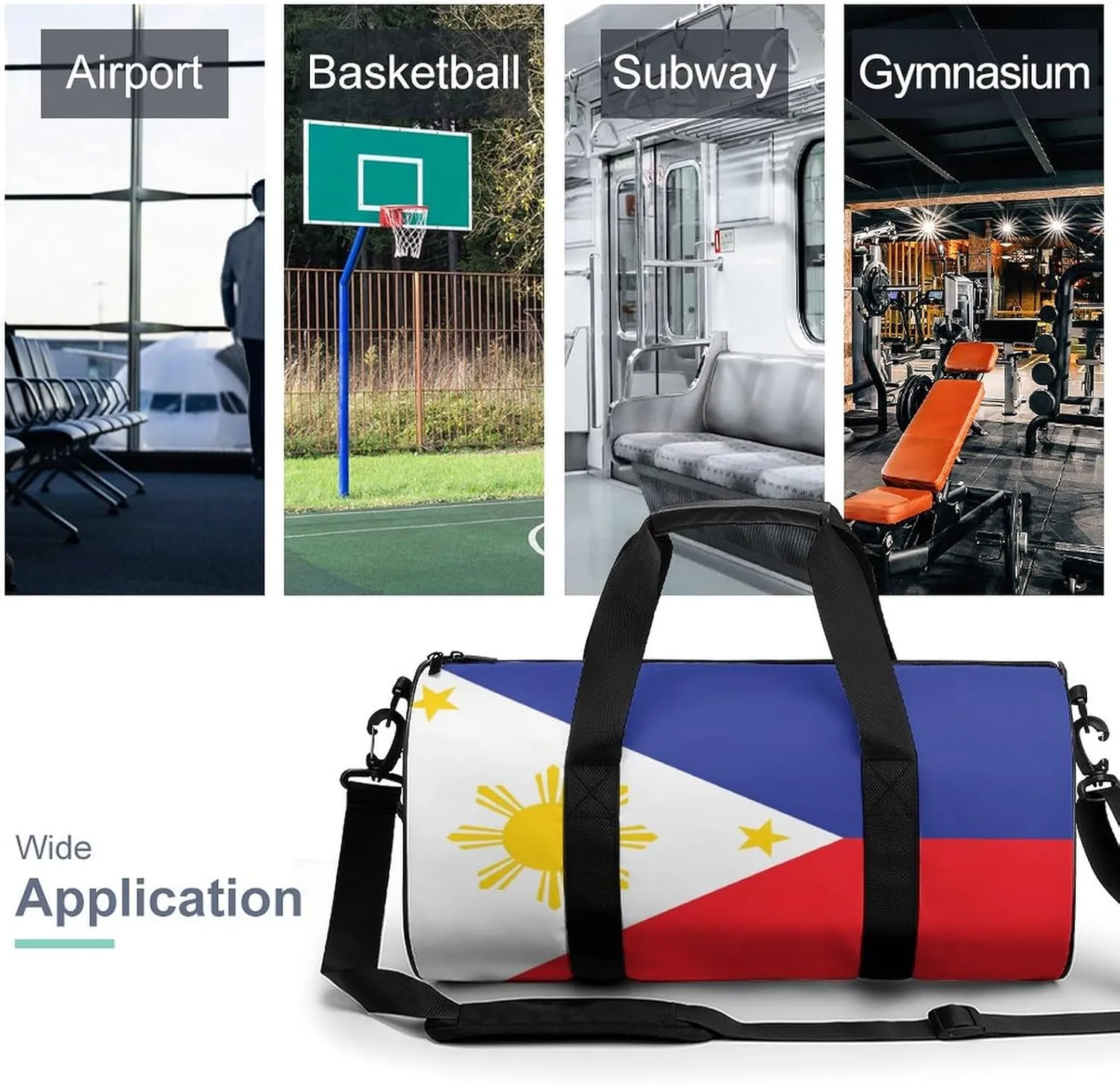 Philippines Flag Large Gym Duffel Bag Dry Wet Separation for Men Women Travel Workout
