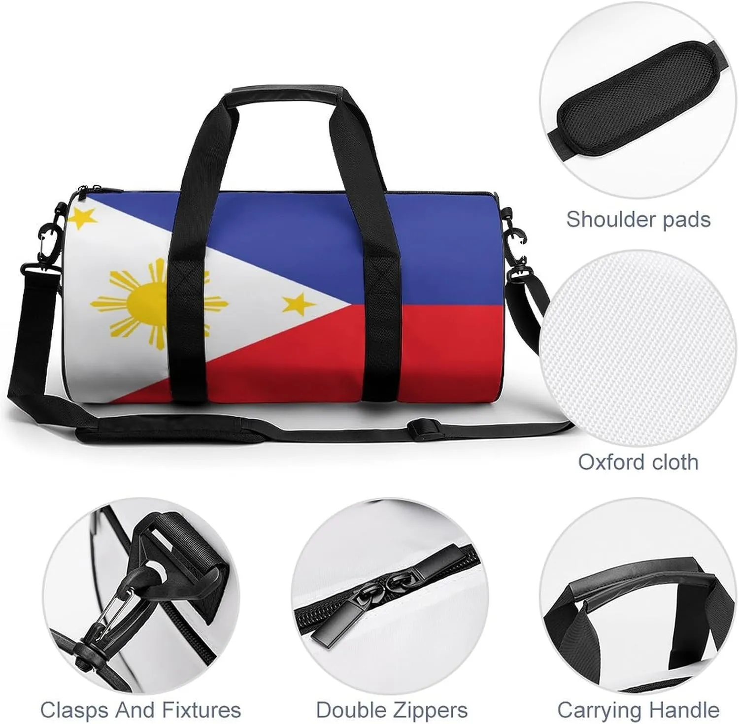 Philippines Flag Large Gym Duffel Bag Dry Wet Separation for Men Women Travel Workout