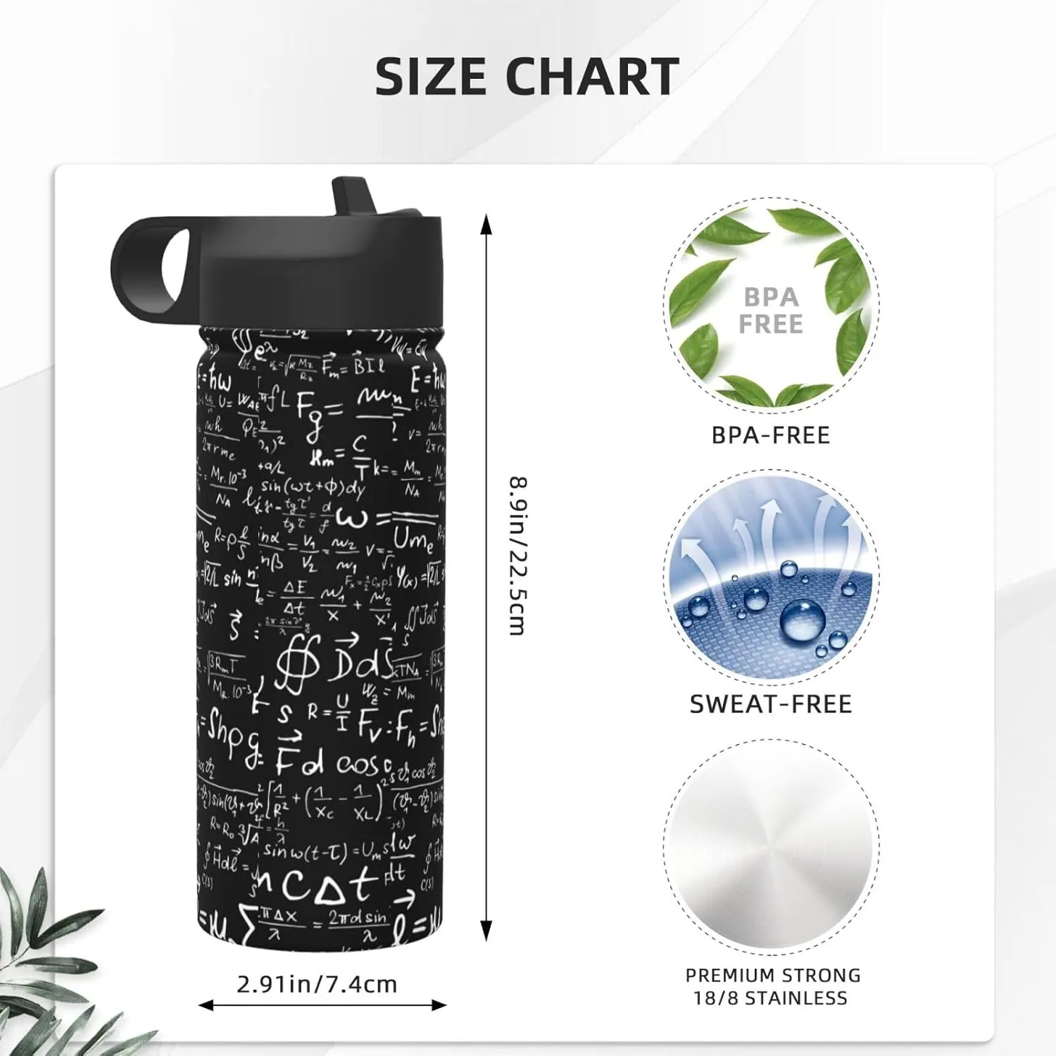 Physical Math Class Formula Equations Water Bottles Stainless Steel 18oz Print Heat Resistance Outdoor Sports Insulated Kettle