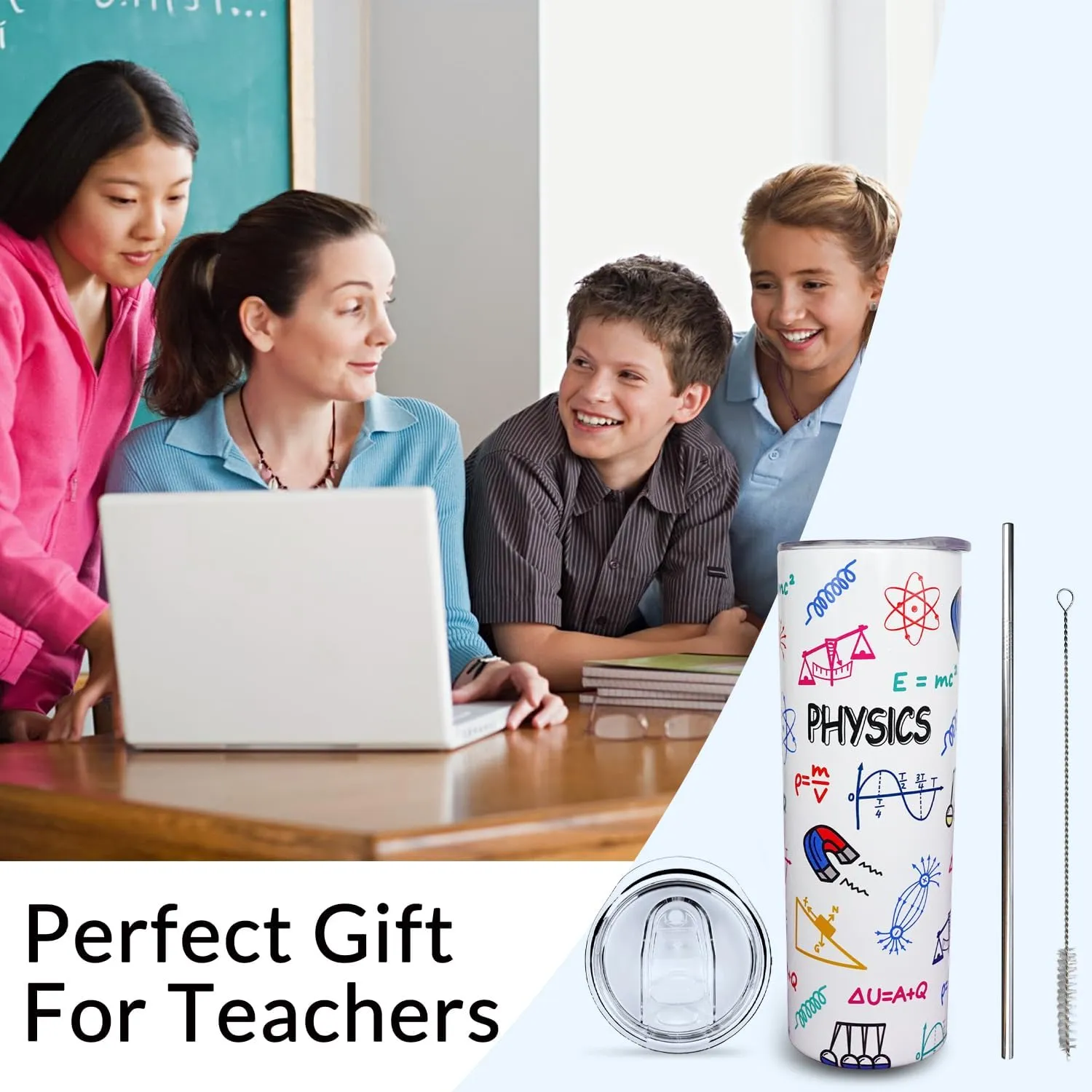 Physics Teacher Mug and Tumbler Cup - 20 Oz Stainless Steel Insulated Water Bottle With Lid and Straw