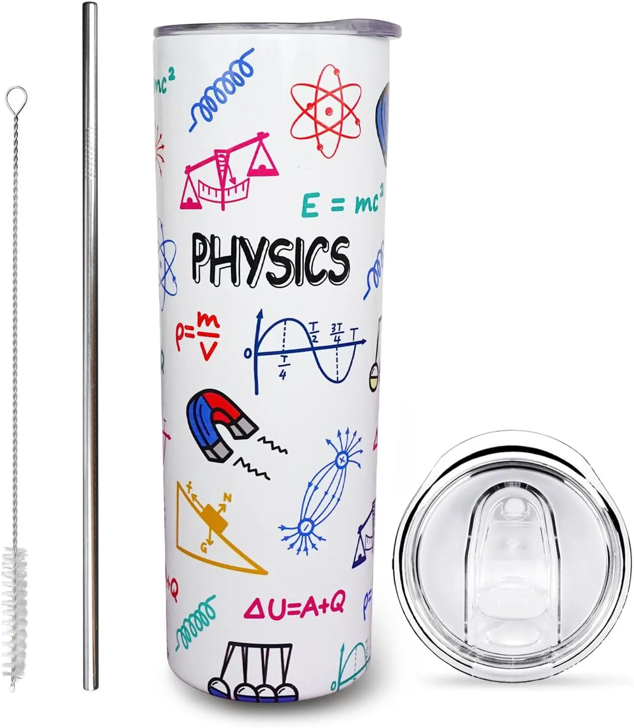 Physics Teacher Mug and Tumbler Cup - 20 Oz Stainless Steel Insulated Water Bottle With Lid and Straw