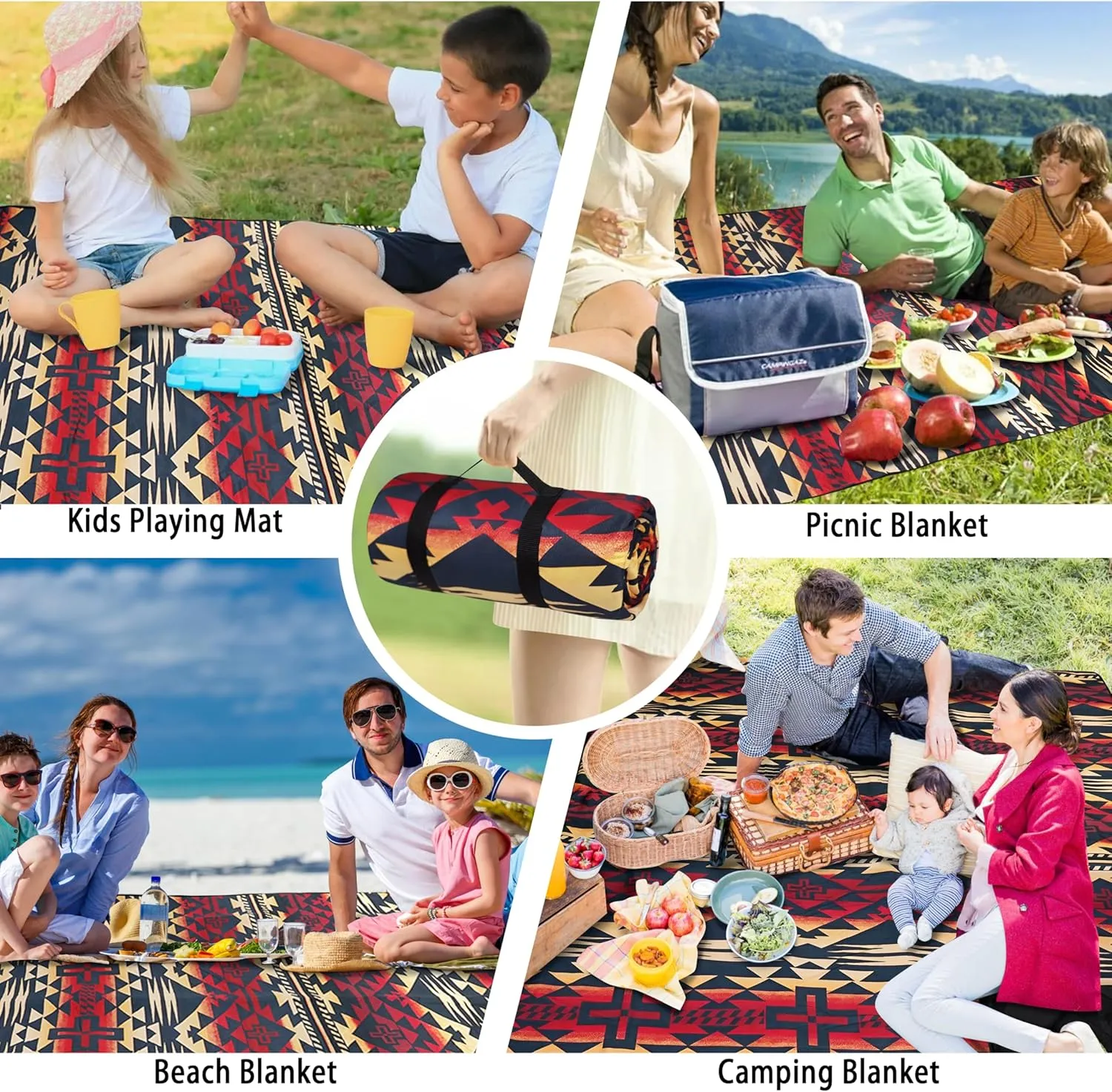 Picnic Blankets Beach Blanket 80" X 60" Extra Large Waterproof Camping Blankets Portable Outdoor Mat 3-Layer Blanket for Beach, Hiking, Park, Music Festival, Grass Lawn,Travel